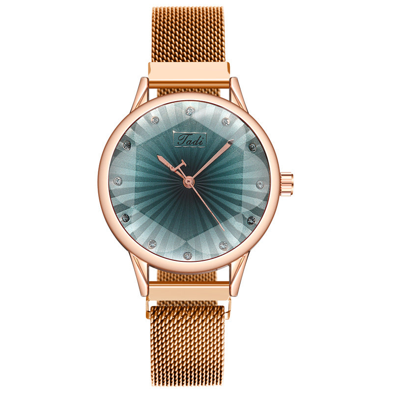 Women's Striped Diamond Mesh Quartz Watch