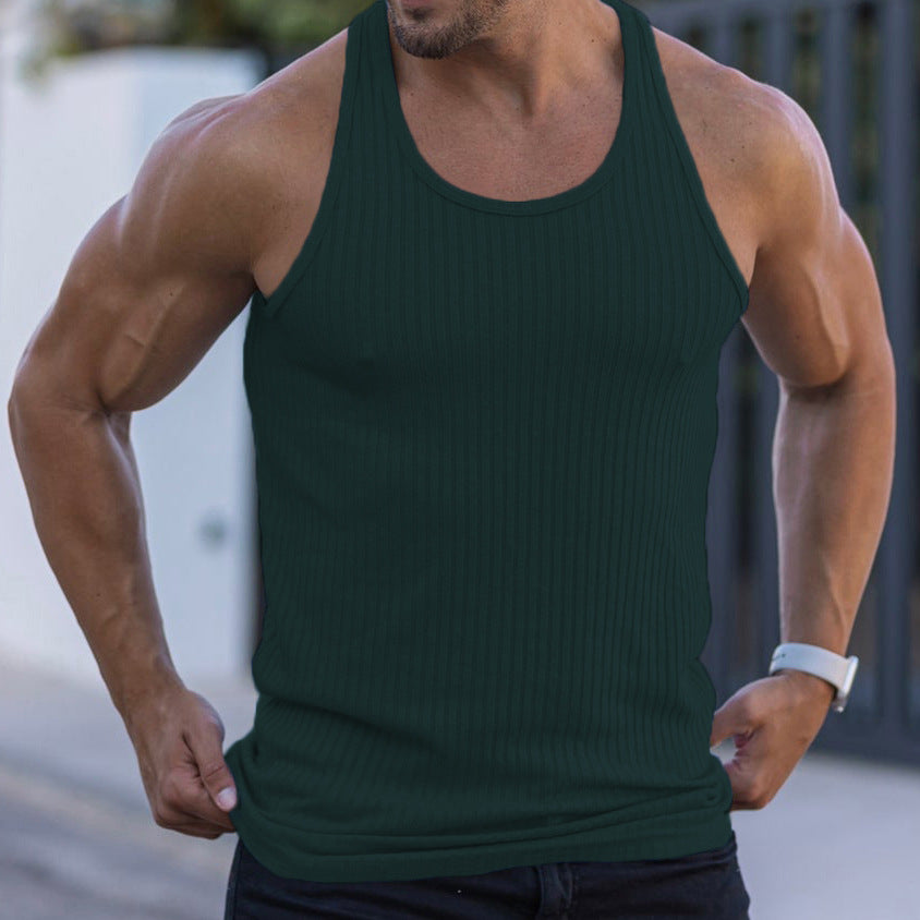 Summer Knitted Vertical Stripes Fitness Sports Casual Slim Fit Men's Vest Men's I-shaped Vest Men