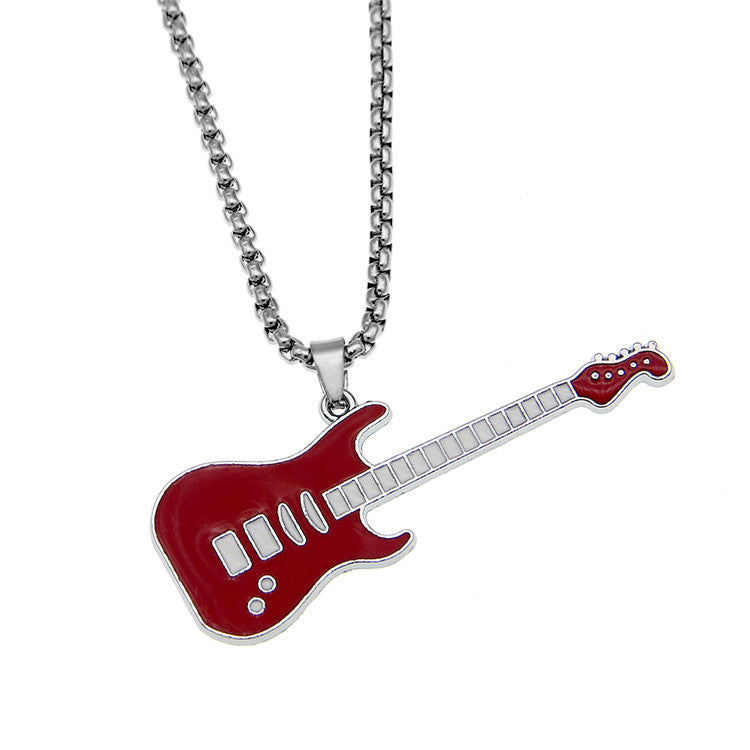 Gothic 2-layer Titanium Steel Guitar Necklace Men's Musical