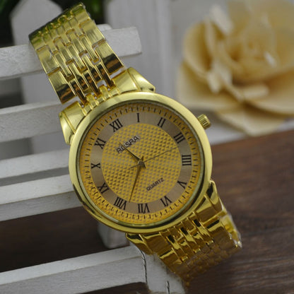 Steel Strap Quartz Roman Dial Gold Watch