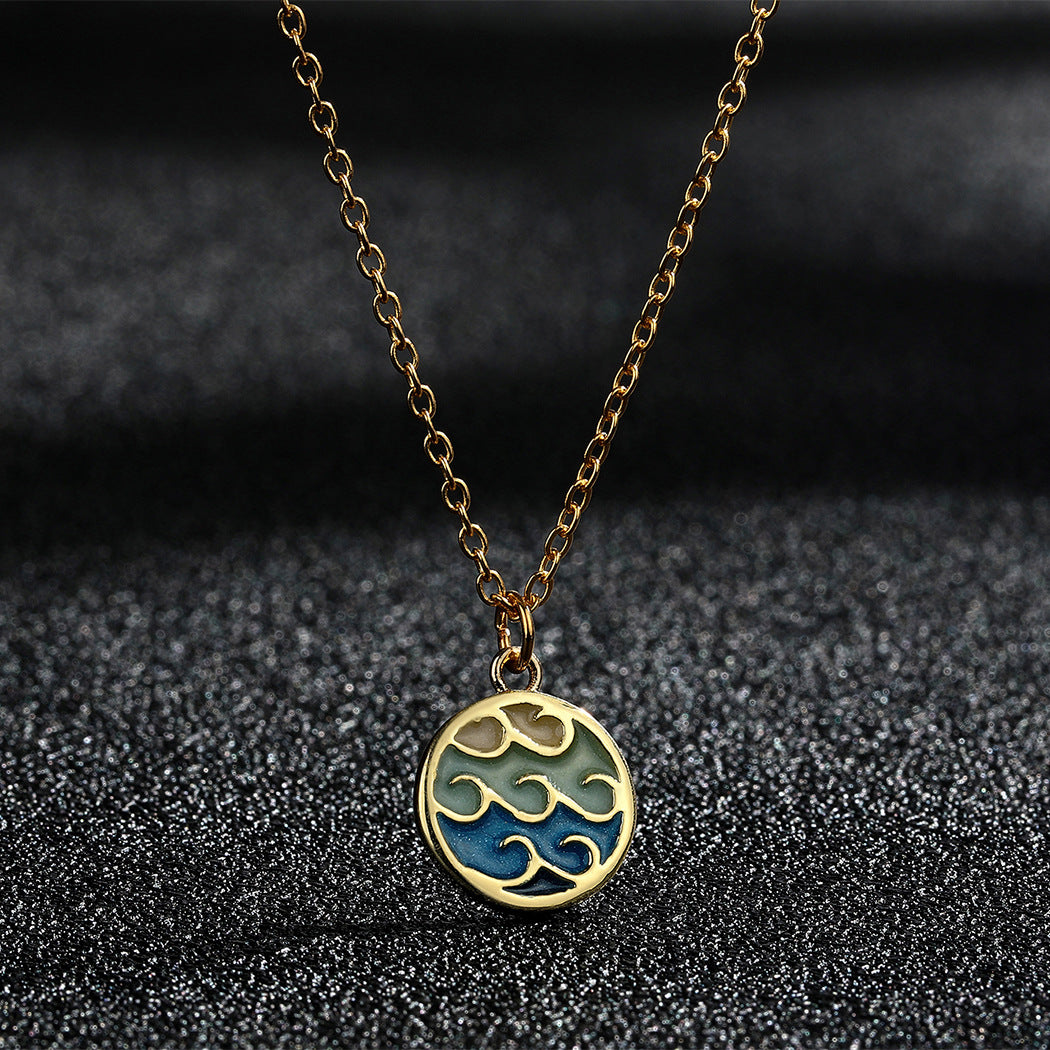 Fashionable Wave Sea Pendant Simple Trendy Stainless Steel Necklace