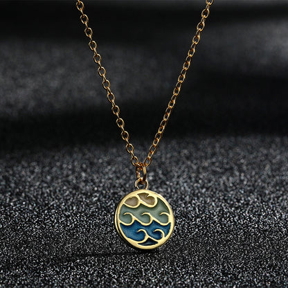 Fashionable Wave Sea Pendant Simple Trendy Stainless Steel Necklace