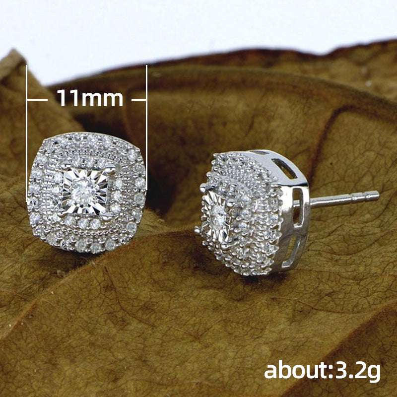 Women's Retro Square Fashion Elegant Micro Inlaid White Zircon Stud Earrings