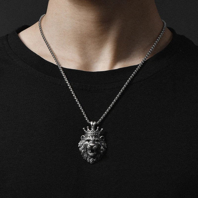 Crown Lion's Head Pendant Necklace