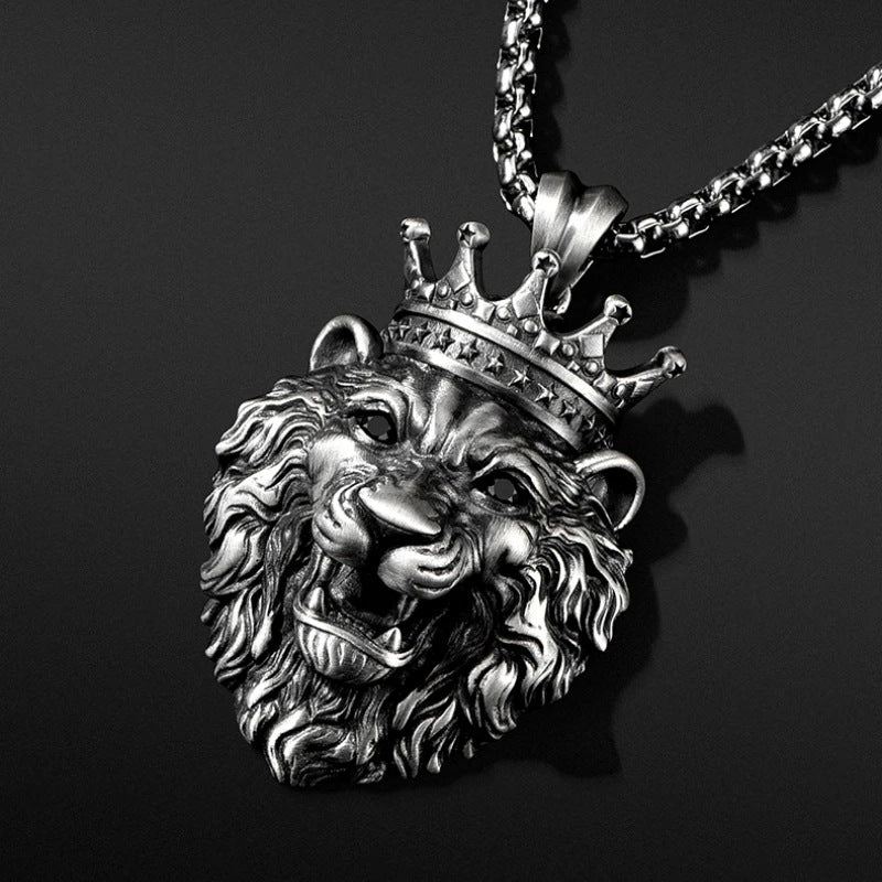 Crown Lion's Head Pendant Necklace