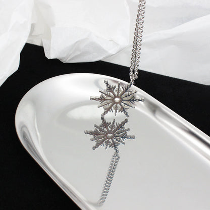 Polished Stainless Steel Snowflake Pendant Necklace