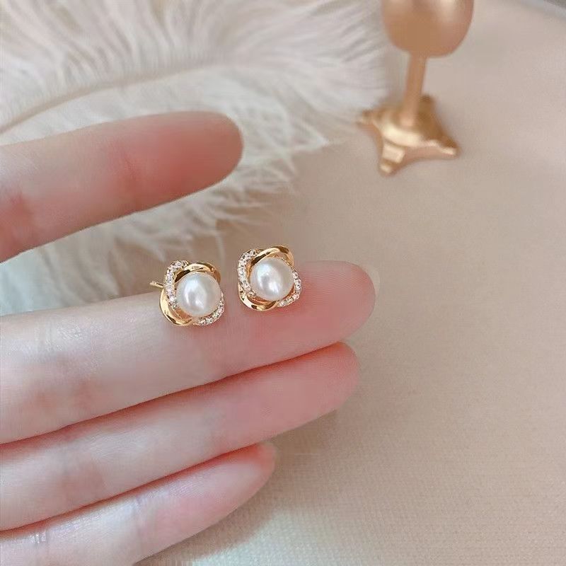 Pearl Zircon Earrings Female French Style