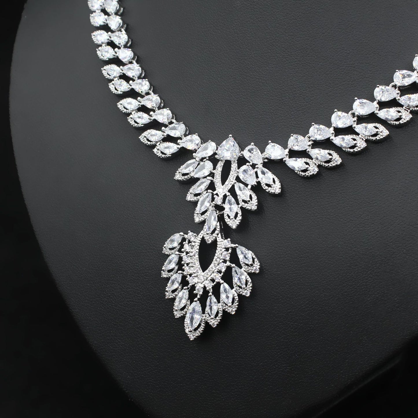 Necklace Ear Stud Water Drop Zircon Three-piece Suit Jewelry