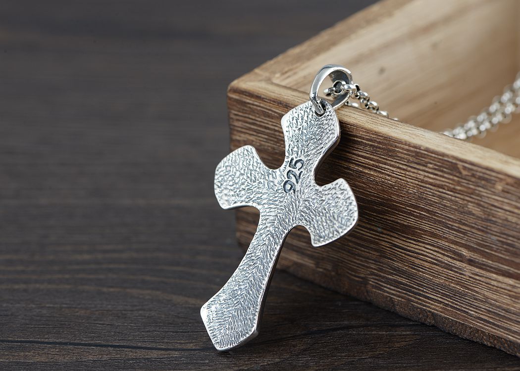 S925 Silver Vintage Craft Cross Pendant Wholesale Men's Punk Style Cross Border Silver Accessories