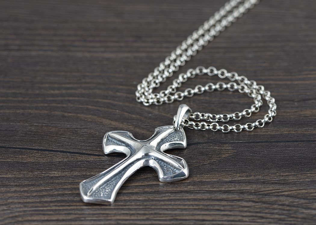 S925 Silver Vintage Craft Cross Pendant Wholesale Men's Punk Style Cross Border Silver Accessories