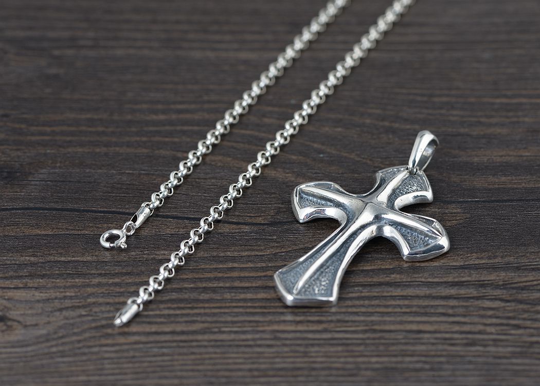 S925 Silver Vintage Craft Cross Pendant Wholesale Men's Punk Style Cross Border Silver Accessories