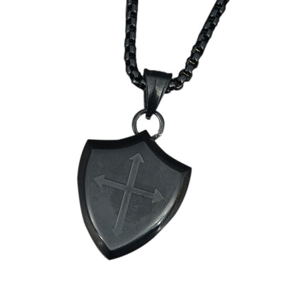 Stainless Steel Triangle Shield Cross Pendant Titanium Steel Men's Necklace Marking Lettering