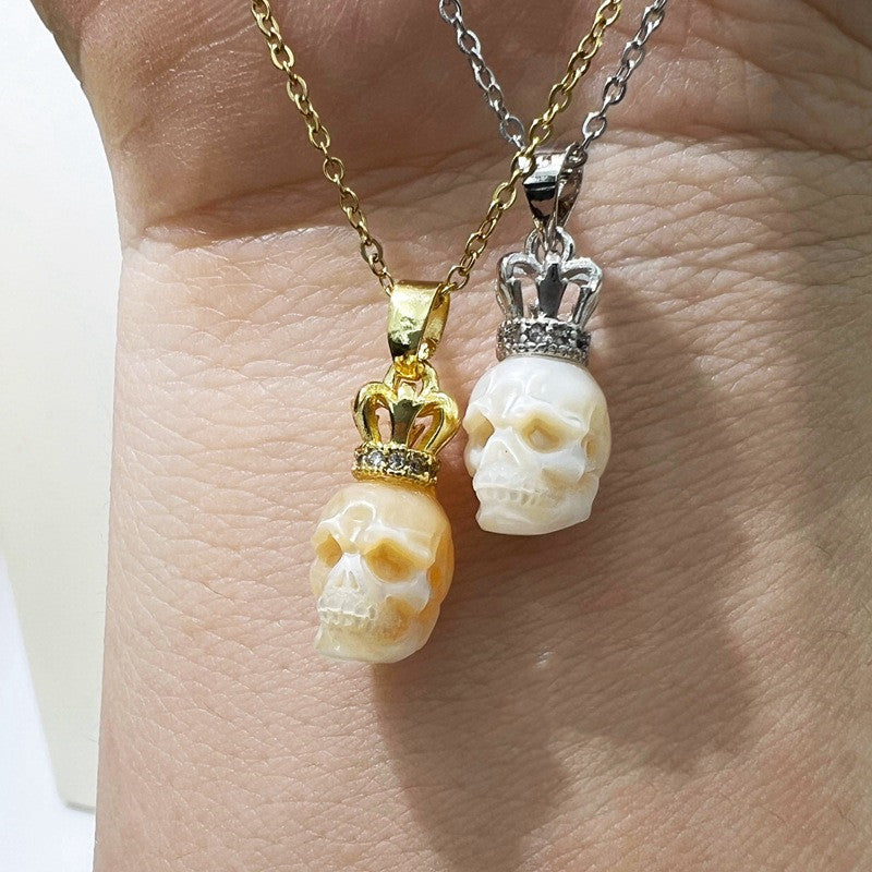 Pearl Crown Pendant Skull Pearl Necklace Ghost Head Halloween Ornaments