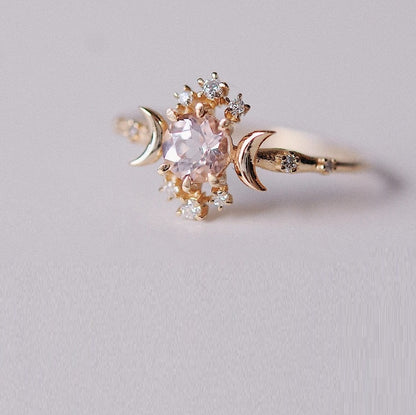 Creative Inlaid White Zircon New Star Moon Ring