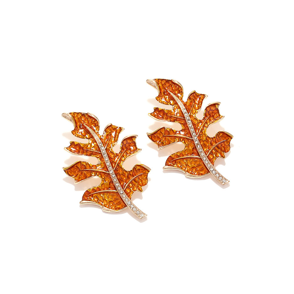 Fashion Creative Alloy Dripping Leaves Rhinestone Earrings