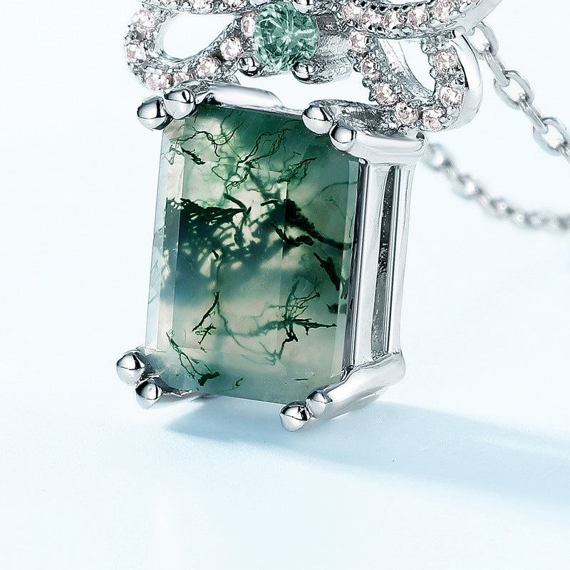 Cross-border New S925 Silver Green Moss Stone Pendant