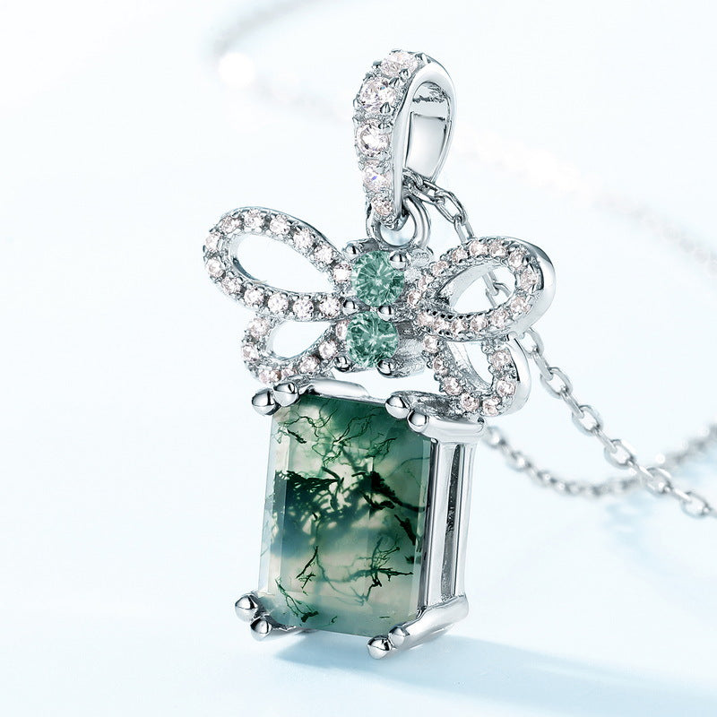 Cross-border New S925 Silver Green Moss Stone Pendant