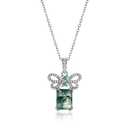 Cross-border New S925 Silver Green Moss Stone Pendant