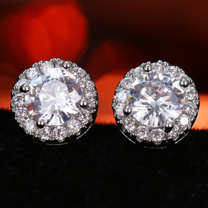 Fashion All-match Round Micro Zircon-encrusted Stud Earrings Ornament