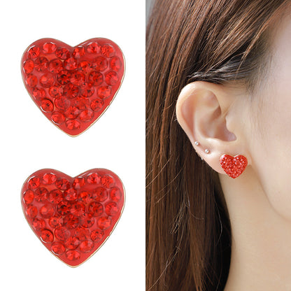 Red Heart Shape With Diamond Necklace Combination Suit Valentine's Day Gift Festival Peach Heart Earrings