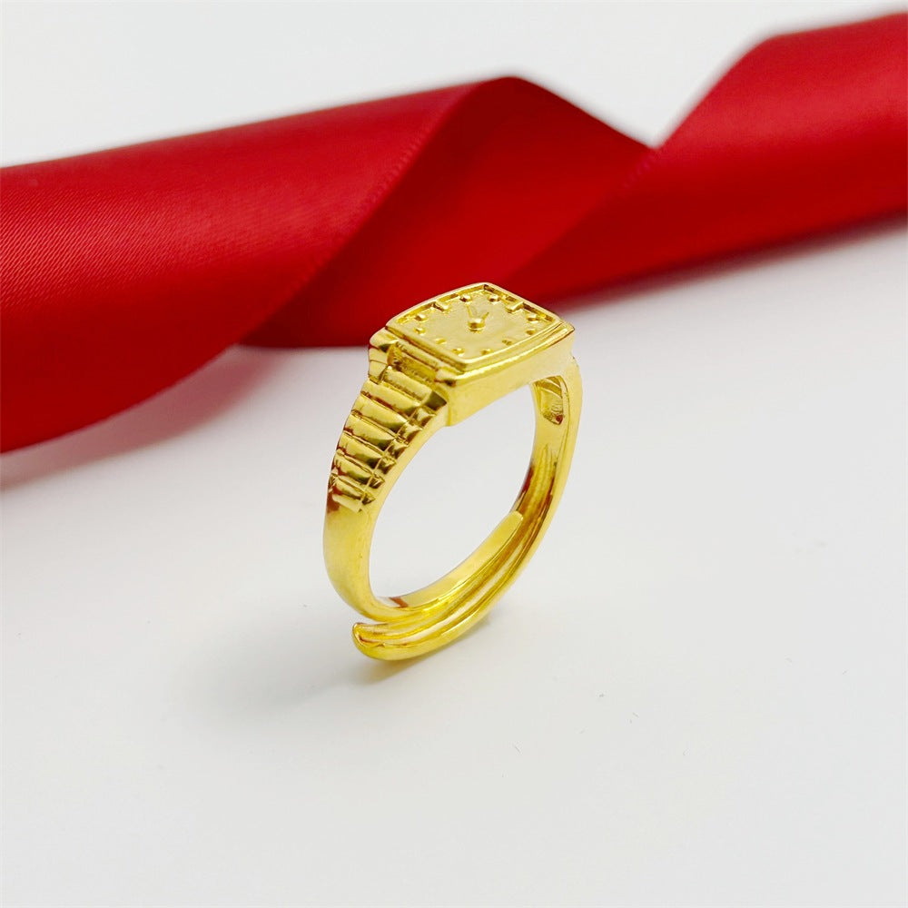 Alluvial Gold Ring Square Clock Ring Open-end Universal Size