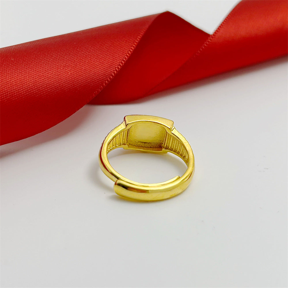 Alluvial Gold Ring Square Clock Ring Open-end Universal Size