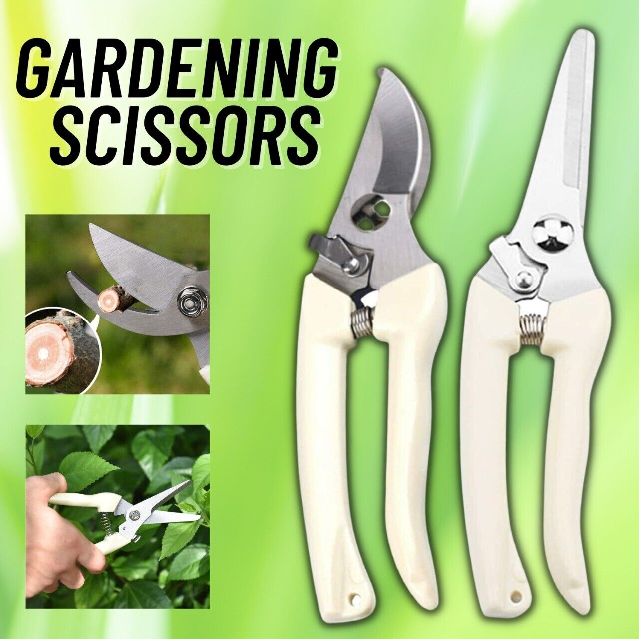 2 Pack Garden Pruning Shears Set Bypass Branch Pruner Straight Blade Scissors US