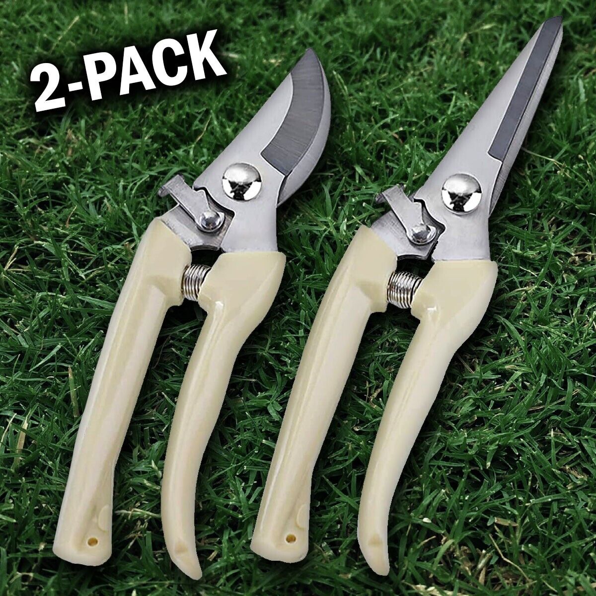 2 Pack Garden Pruning Shears Set Bypass Branch Pruner Straight Blade Scissors US