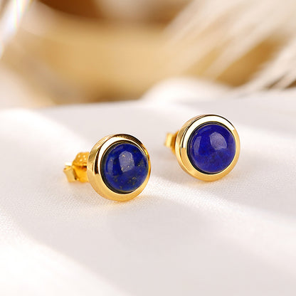 S925 Sterling Silver Gold-plated Lapis Ball Stud Earrings