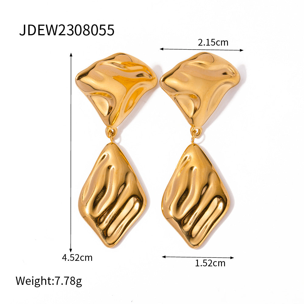 Retro Irregular Exaggerated Golden Leaf Design Stainless Steel Earrings