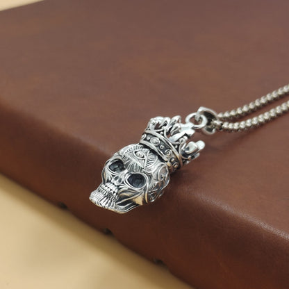 Sterling Silver S925 Crown Skull Pendant Cold Style