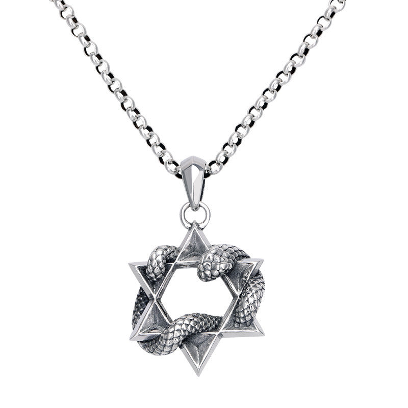 925 Sterling Silver Snake Six-pointed Star Pendant For Men