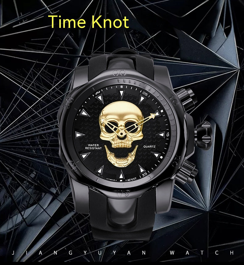 New Men's Watch Personality Skull Large Dial Silicone Band Quartz Watch