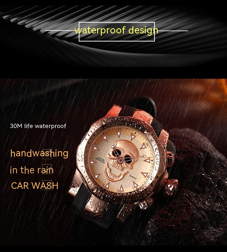 New Men's Watch Personality Skull Large Dial Silicone Band Quartz Watch