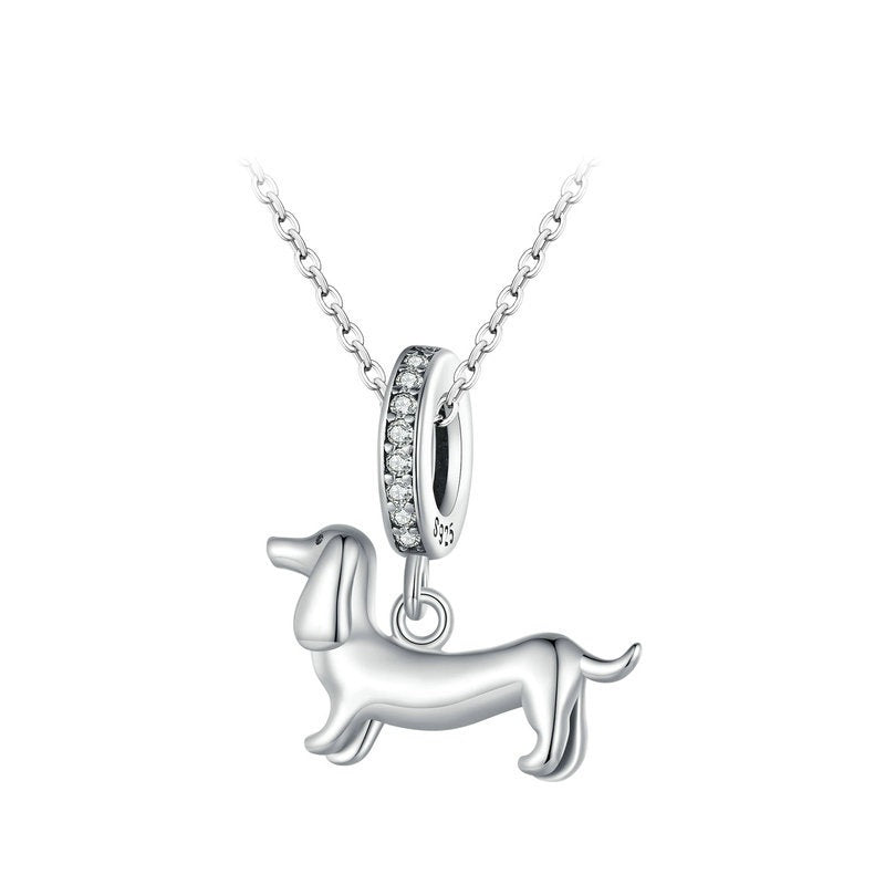 S925 Sterling Silver Cute Sausage Dog Pendant Diy Bracelet Accessories