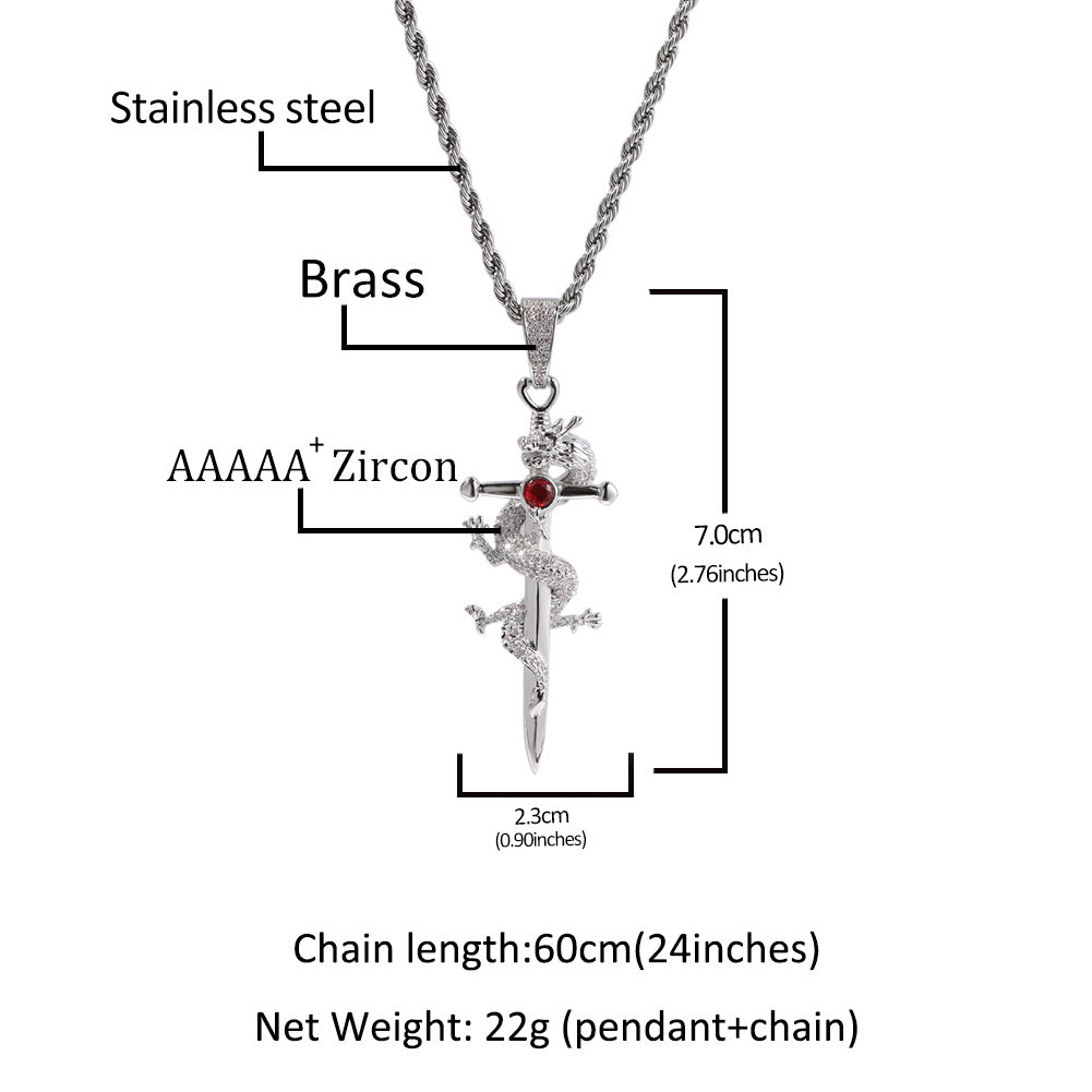 Hip Hop Retro Chinese Dragon Cross Micro Zircon-laid Necklace