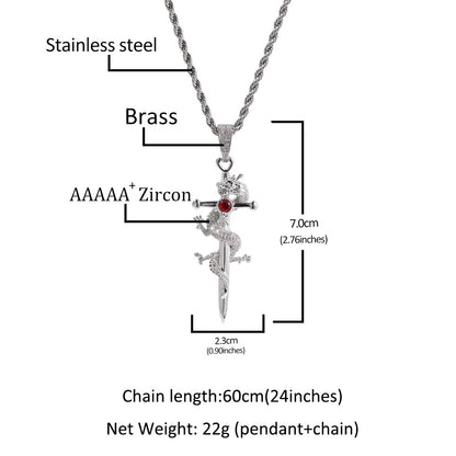 Hip Hop Retro Chinese Dragon Cross Micro Zircon-laid Necklace