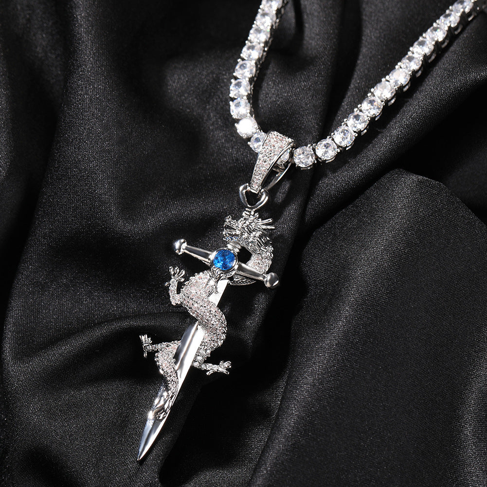 Hip Hop Retro Chinese Dragon Cross Micro Zircon-laid Necklace