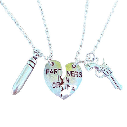 Heart-shaped Partners In Crime Bullet Pistol Crime Partner Necklace