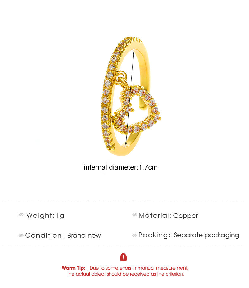 Diamond-embedded Love Pendant Ring Women