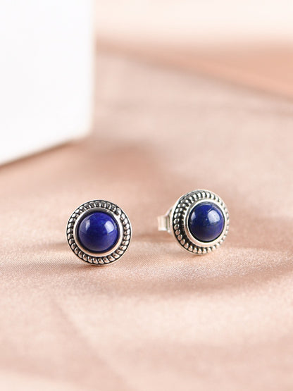 Women's Silver Stud Earrings With Lapis Lazuli