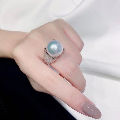 Full Inlaid Zircon Shining Artificial Pearl Ring For Women