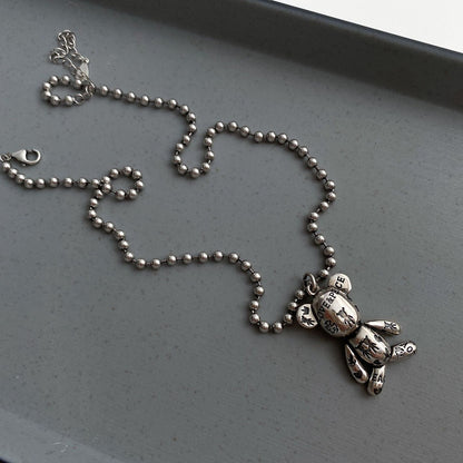 S925 Sterling Silver Vintage Bear Necklace Clavicle Design Sense