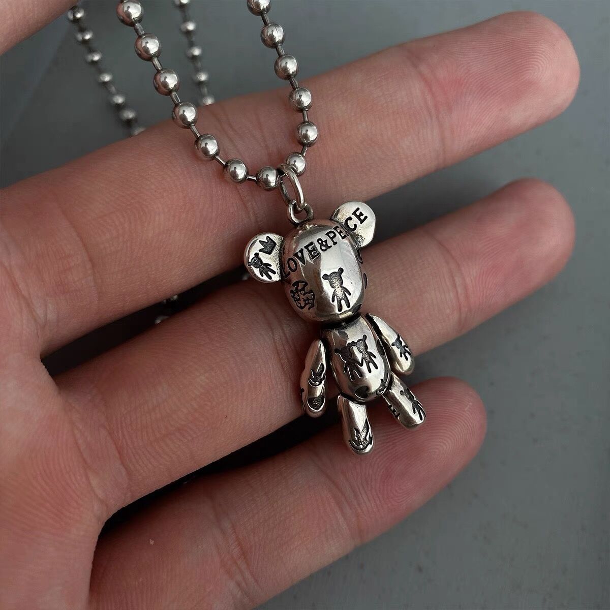 S925 Sterling Silver Vintage Bear Necklace Clavicle Design Sense