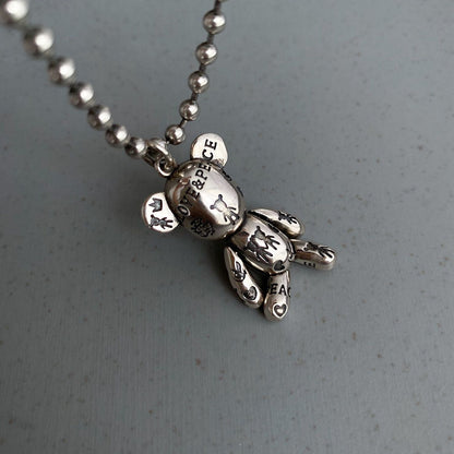 S925 Sterling Silver Vintage Bear Necklace Clavicle Design Sense