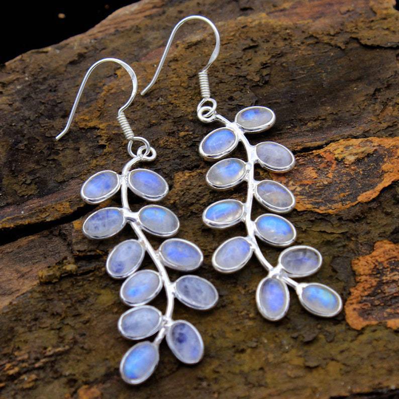 Ornament Leaves Metal Alloy Fashion Glitter Moonstone Earrings