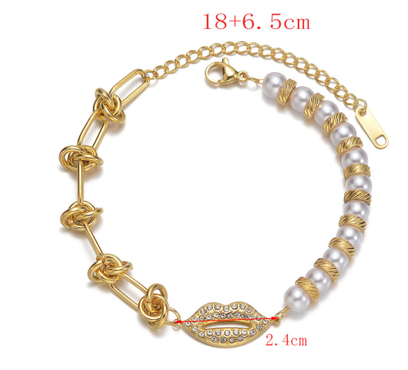 New Lip Diamond Pearl Back-shaped Knotted Chain Bracelet Stainless Steel