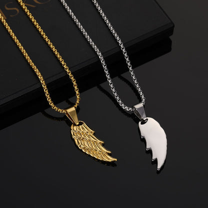 Men's Stainless Steel Angel Wings Pendant Fashion Personality Feather Titanium Steel Necklace