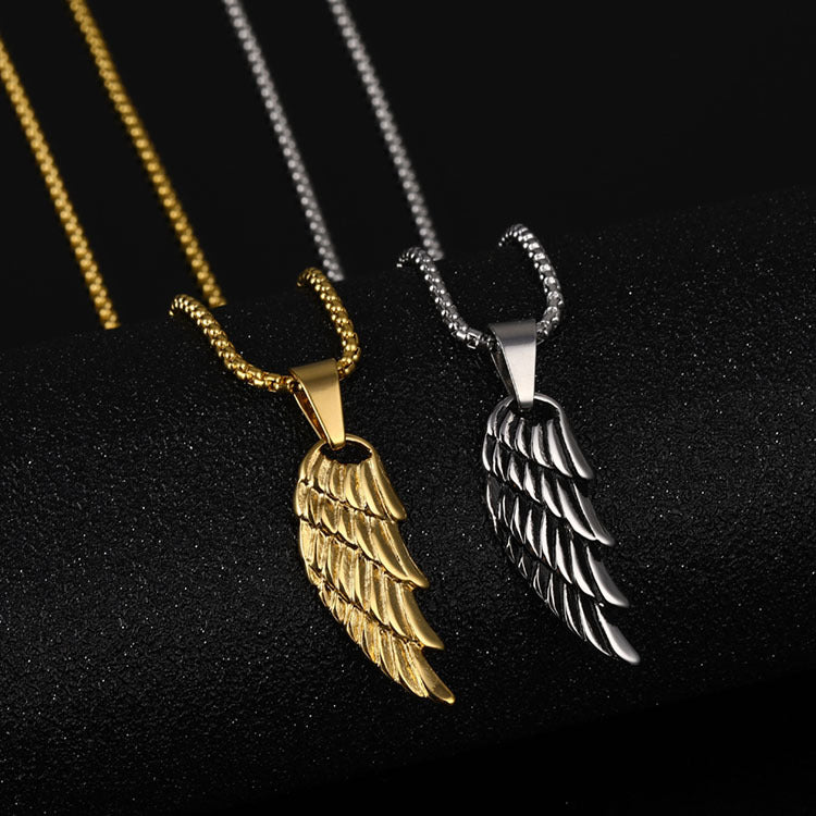 Men's Stainless Steel Angel Wings Pendant Fashion Personality Feather Titanium Steel Necklace