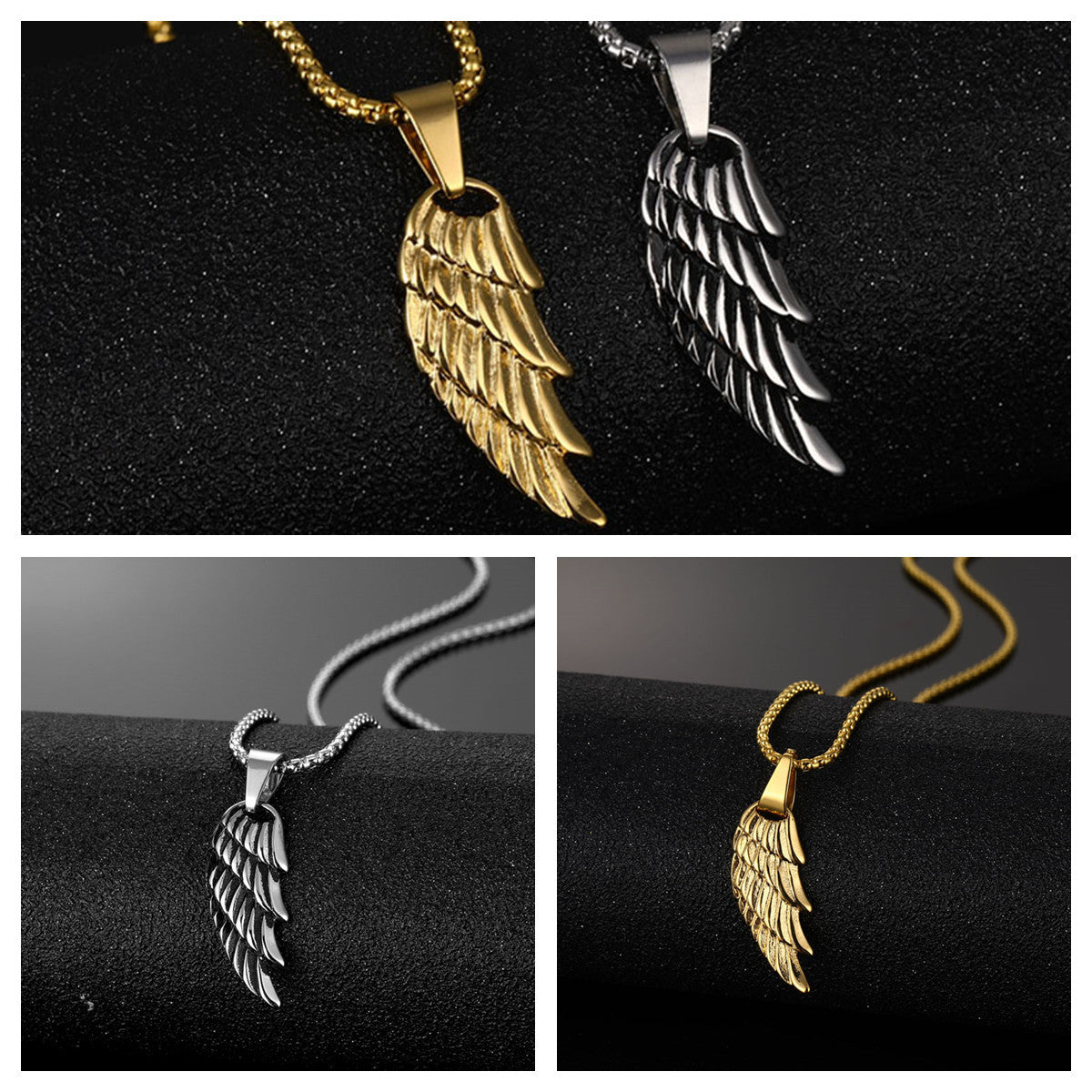 Men's Stainless Steel Angel Wings Pendant Fashion Personality Feather Titanium Steel Necklace